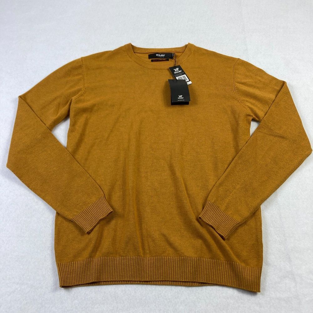 X Ray Jeans Sweater Mens XL Slim Fit Brown Stretch Knit Pull Over Crew‎ Neck NWT